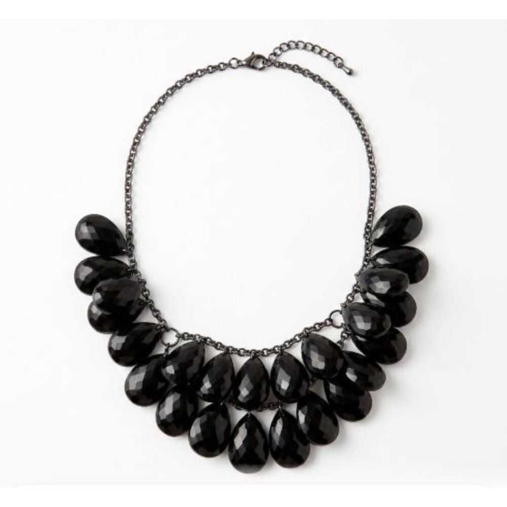 Lee Angel Women's Textured Resin Teardrop Tiered Necklace NWT 298 Black